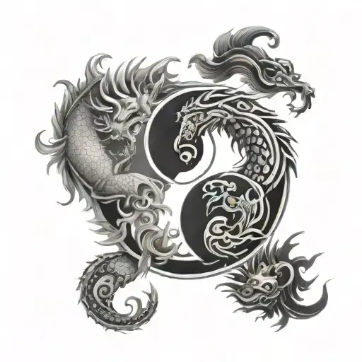 Ying And Yang Symbol Made Out Of Dragon And Ram