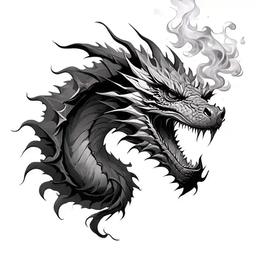 Smoke Dragon Breathing Fire For Arm Sleeve
