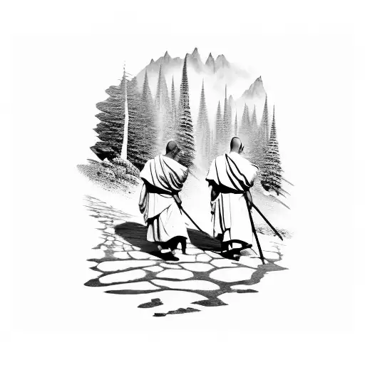 2 Monks On Separate Paths Walking Down A Mountain