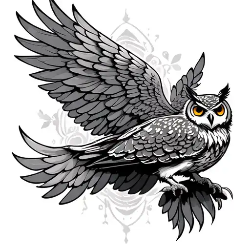 Wise Spirit Animal Owl Wings Spread Puffy Graffiti Style Mural