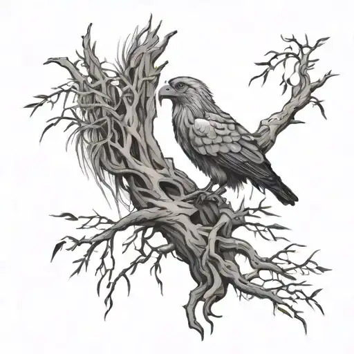 Griffin Under Willow Tree With Roots