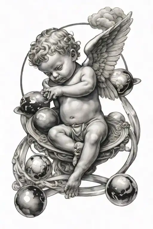Baby Angel Watching Statue Reaching For Planets