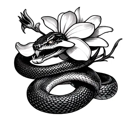 Snake Angry And Frangipani Flower