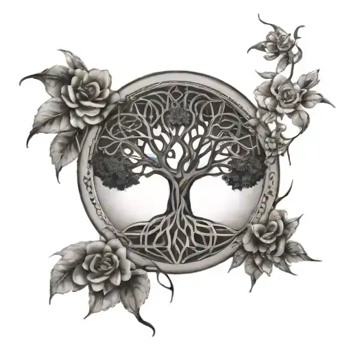 Tree Of Life With Flower Of Life In Its Roots