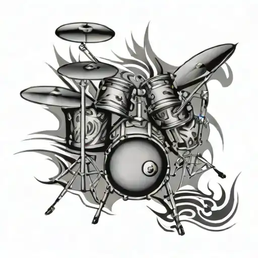 3D Drum Kit Sketch With Tribal Design Around It