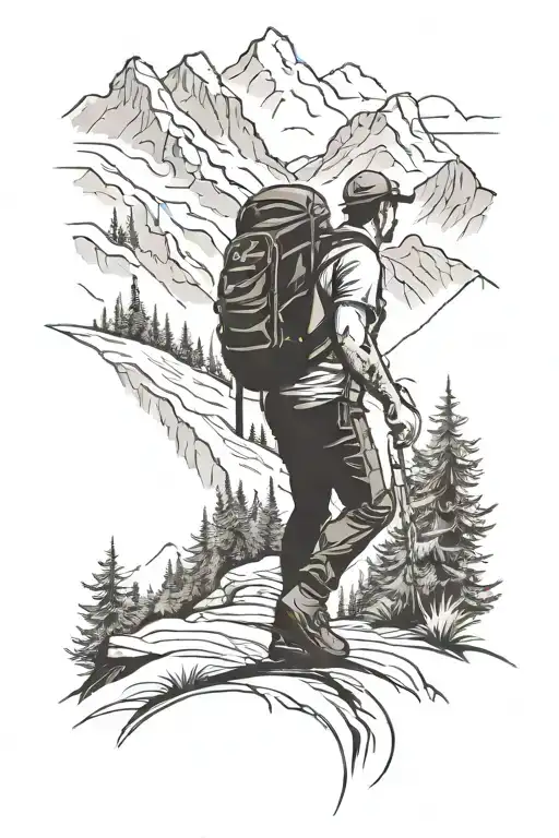 Trail Up A Mountain With A Hiker Taken From A Forrest