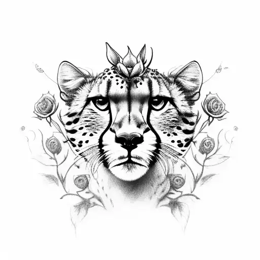 Cheetah With Long Rose