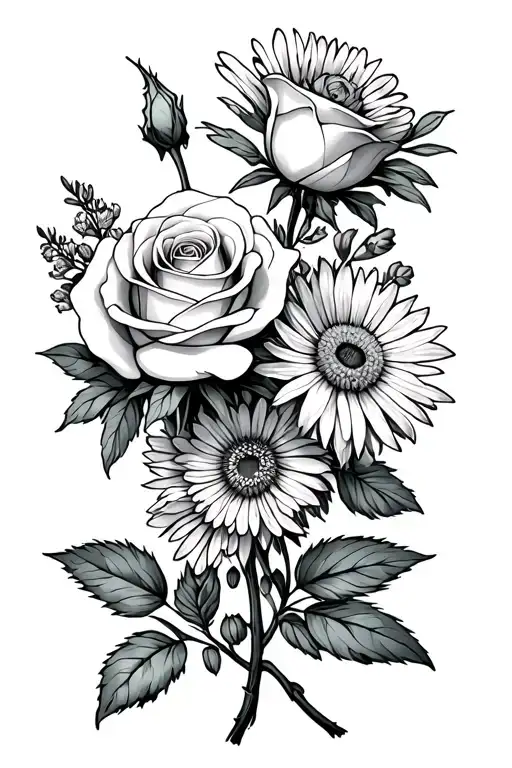 Bouquet With 1 Rose 1 Larkspur And 1 Aster Minimalist