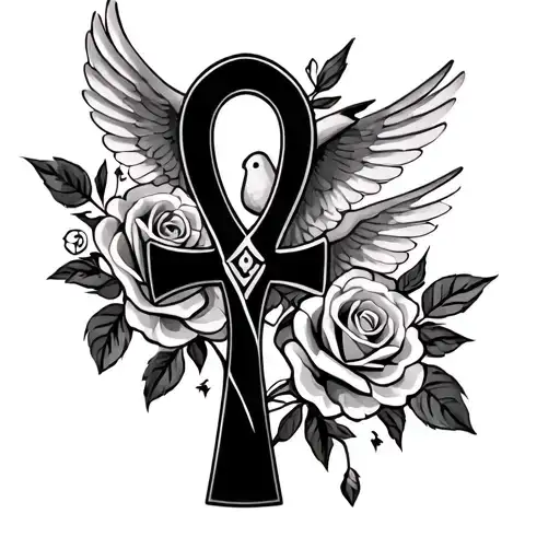 Ankh With Roses And Dove Flying