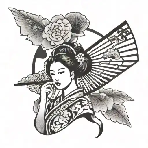 Traditional Chinese Fan With Design Of Woman Inside