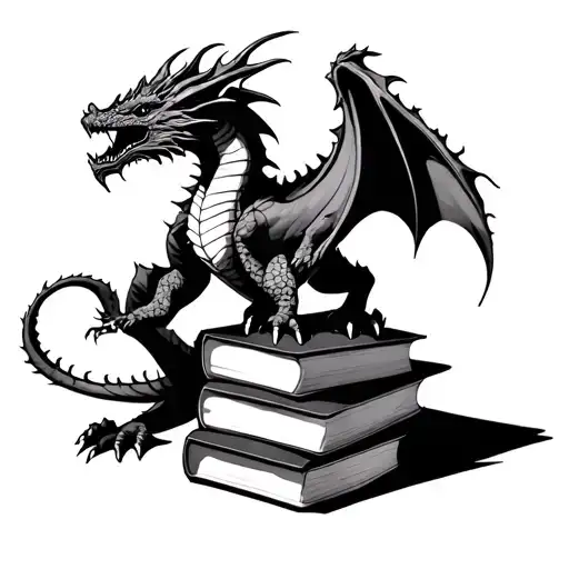 Dragon Guarding Stack Of Books
