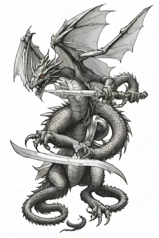 Black Dragon Fighting An Angel Holding A Sword
