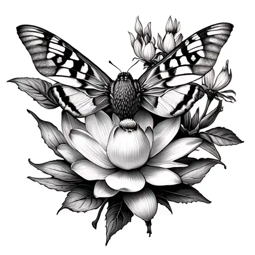 Hawmoth With Borage Protea Flower Lotus Flower And Rudbeckia Hirta