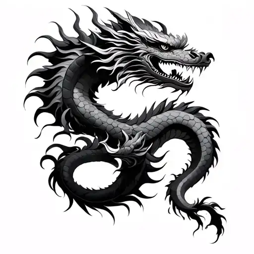 Chinese Dragon Intertwined With Head Emerging