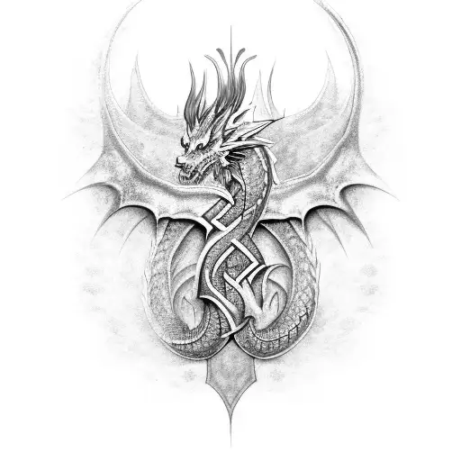 Nordic Dragon Back Tattoo Piece Runic