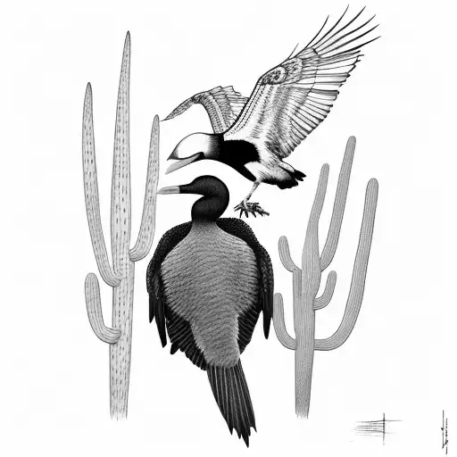 Black Cormorant Flying On A Cactus