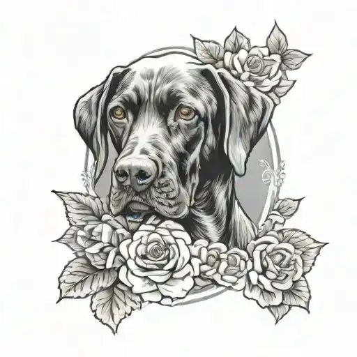German Shorthaired Pointer With Skull And Flowers