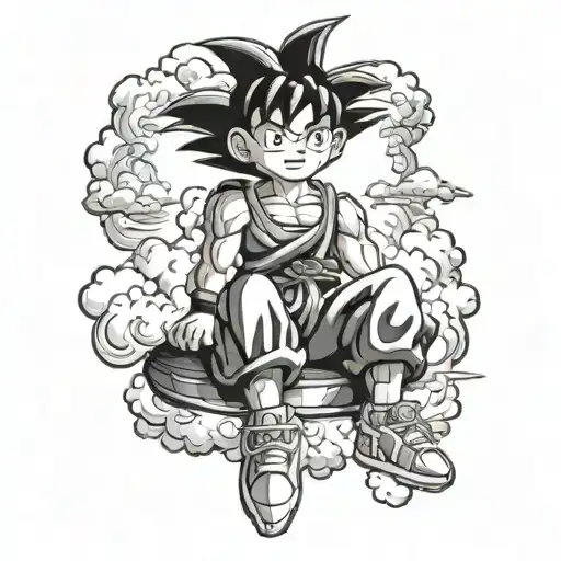 Kid Goku Sitting On A Flying Cloud