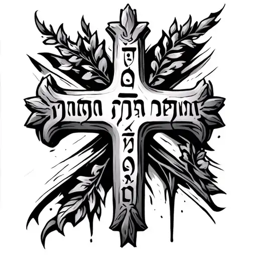 Christian Cross With Aramaic Script Of 'Yhwh'