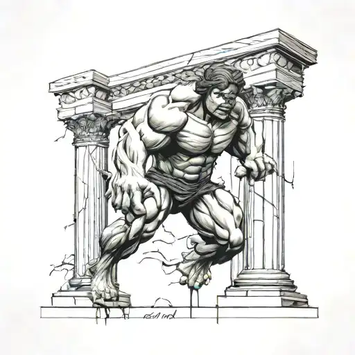 Incredible Hulk Standing Between Two Roman Columns Forming The Roman Numeral 2 And Pushing Them Out
