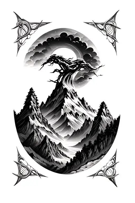 Create A Tattoo Of A Mountain Range With Hidden Symbols Of Osteopathy