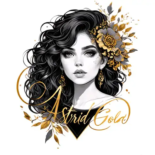The Name Astrid Gold In Black With Gold Accent