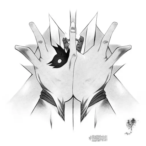 A Black-grey Tattoo Of Naruto And Sasuke's Iconic Hand Signs