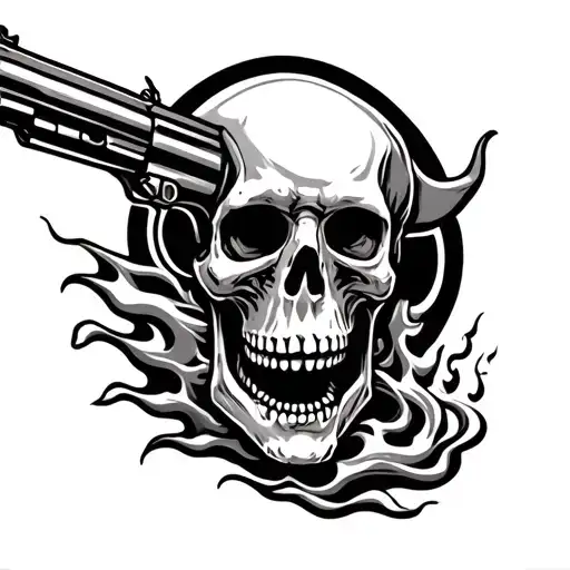 Cowbot Skeleton Shooting Revolver Flames Coming Out Mouth