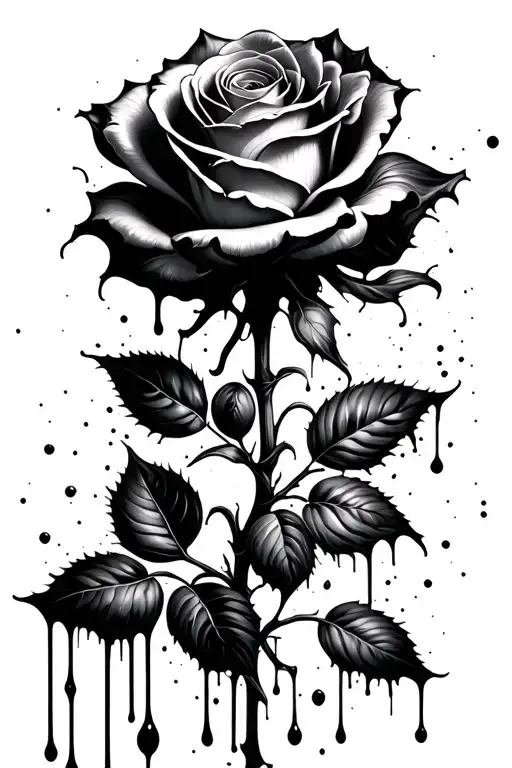 Rose With Ink Splatter And Ink Dripping