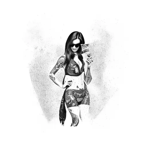 Money Raining Down On A Tattooed Woman