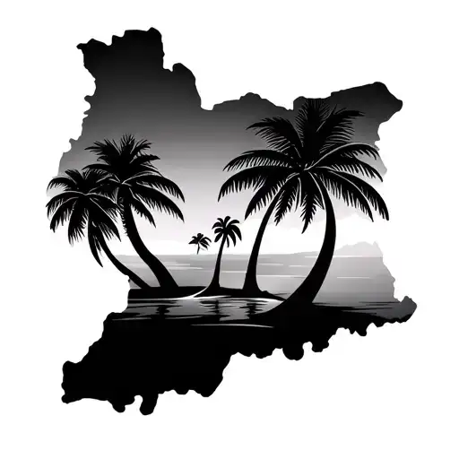The Shape Of The Country Of Republic Of Congo Surrounded By Palm Trees