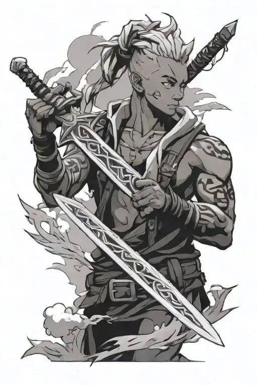Ekko's Sword With Jinx's Cloud Background