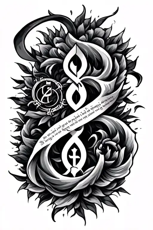 Christian Sak Yant Black And White Tattoo With Symbols And Scripture