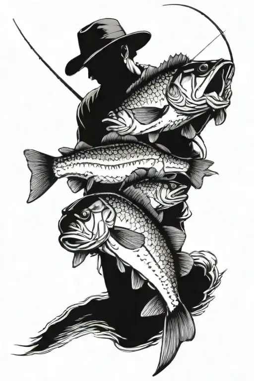 A Man And 3 Children Fishing For Large Mouth Bass