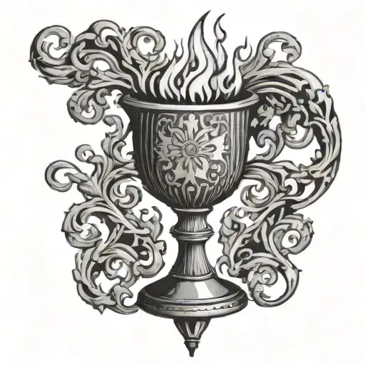 An Ancient Gothic Chalice With Fire Coming Out Of The Top