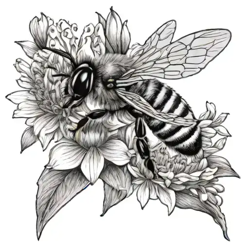 Bee Getting Nectar In A Field Flowers