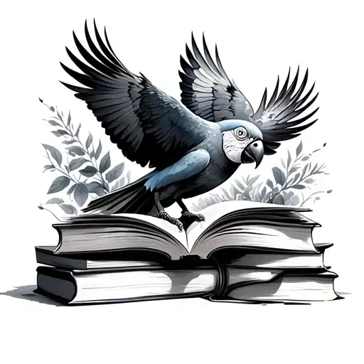 Stack Of Books Woth The Top Book Open And A Macaw Flying Out