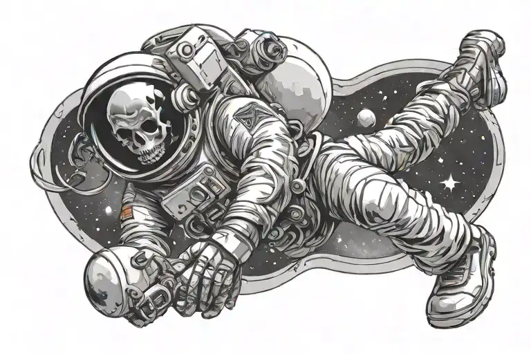 Astronaut With Skull Face Floating Through Space Themed