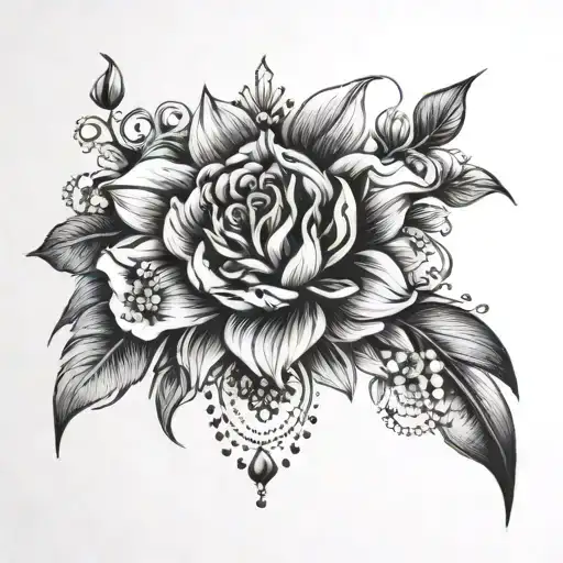 Floral Wrap Around Forearm Tattoo With Dangly Beads And Jewels