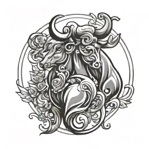 Simple Couple Tattoo With Aquarius And Taurus