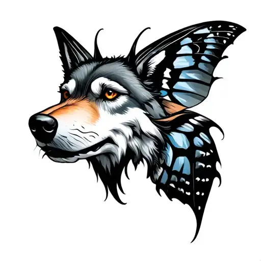 Wolf Head In Shape Of Moth