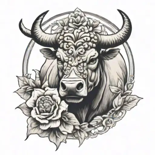 Taurus Bull 1998 And Flower Surrounded