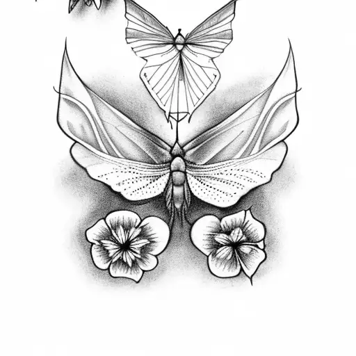 Luna Moth With Flowers Around It And Skulls