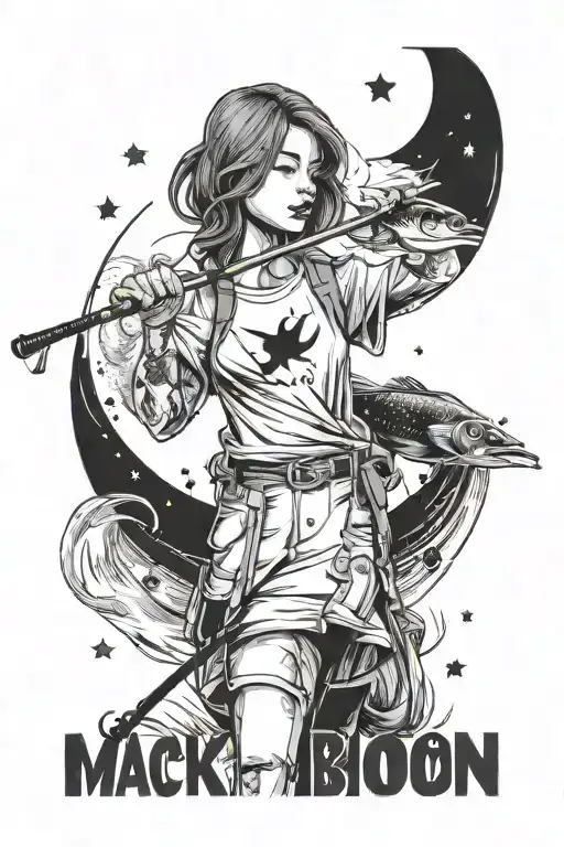 Girl With Fishing Pole Towards The Moon That Says To The Moon And Back