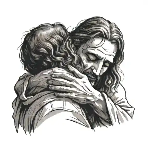 Jesus Hugging A Man Standing