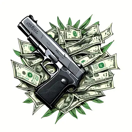 Money And Gun Surrounded