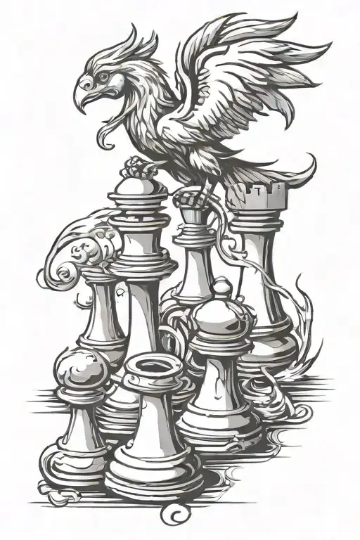 Chess Theme With A Pawn Intimidated By Other Pieces With Phoenix As Shadow Of Pawn