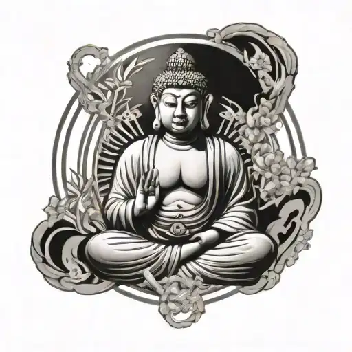 Budha Inside The Circle Of Energy Flowing