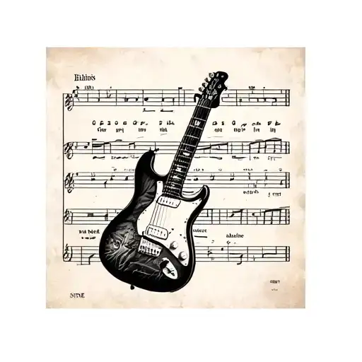 B Music Note On Sheet Music Electric Guitar Simple