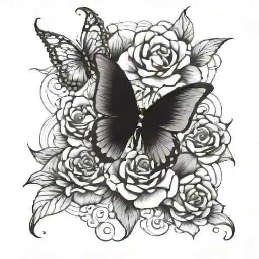 A Money Symbolize Butterfly Made Of Intertwined Roses And Lotus Flowers